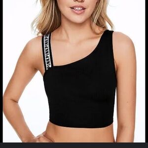 Victoria’s Secret “Pink” Black One-Shoulder Crop Top